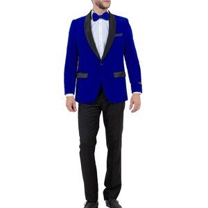Royal Blue Velvet Satin Shawl Collar Slim Fit Men's Jacket